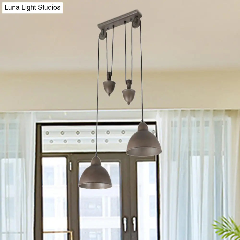 Industrial Dome Pendant Ceiling Light In Antique Bronze With 2 Lights