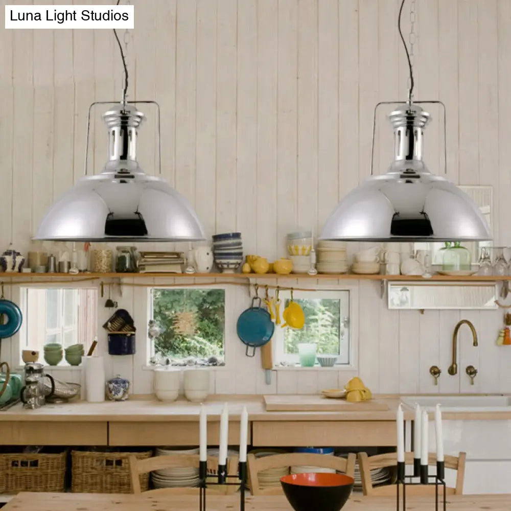 Industrial Dome Pendant Lamp 1-Light Ceiling Light Nickel/Chrome Finish For Kitchen Chrome