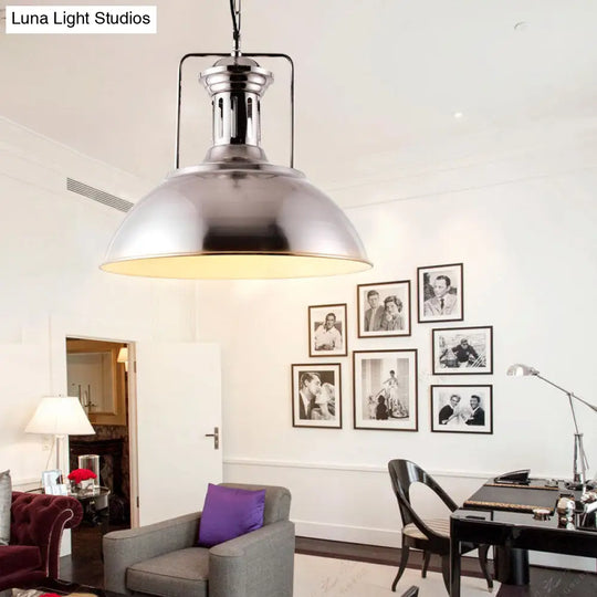 Industrial Dome Pendant Lamp 1-Light Ceiling Light Nickel/Chrome Finish For Kitchen Nickel