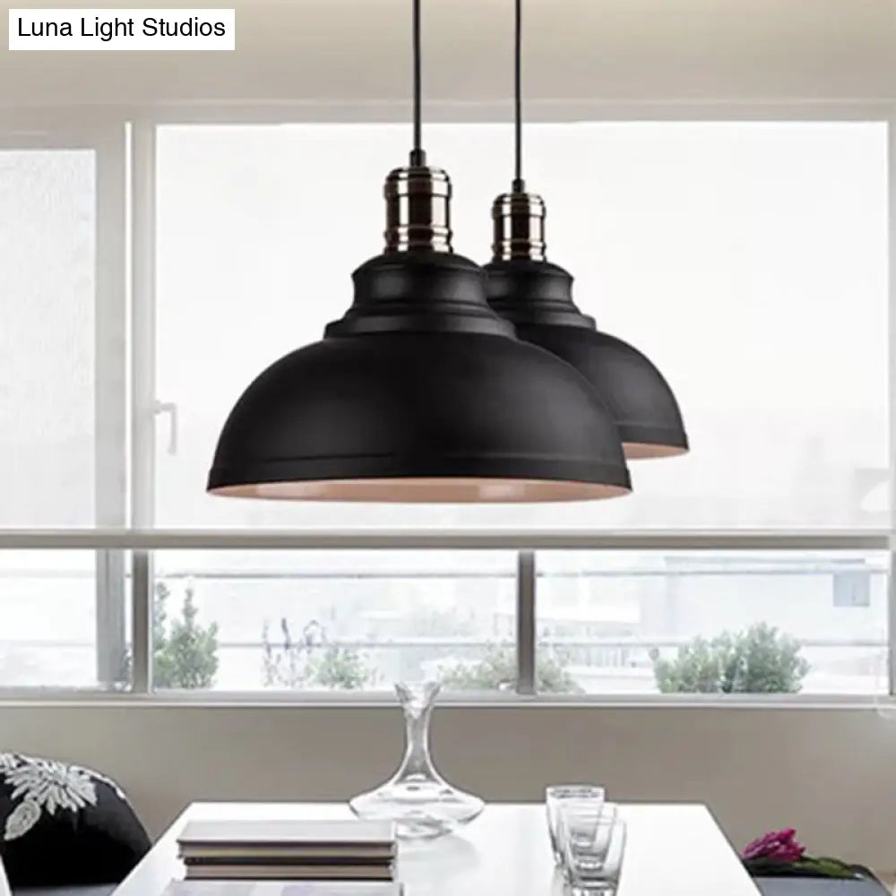 Industrial Single Pendant Ceiling Light With Iron Dome Shade For Restaurants Black Outer & White