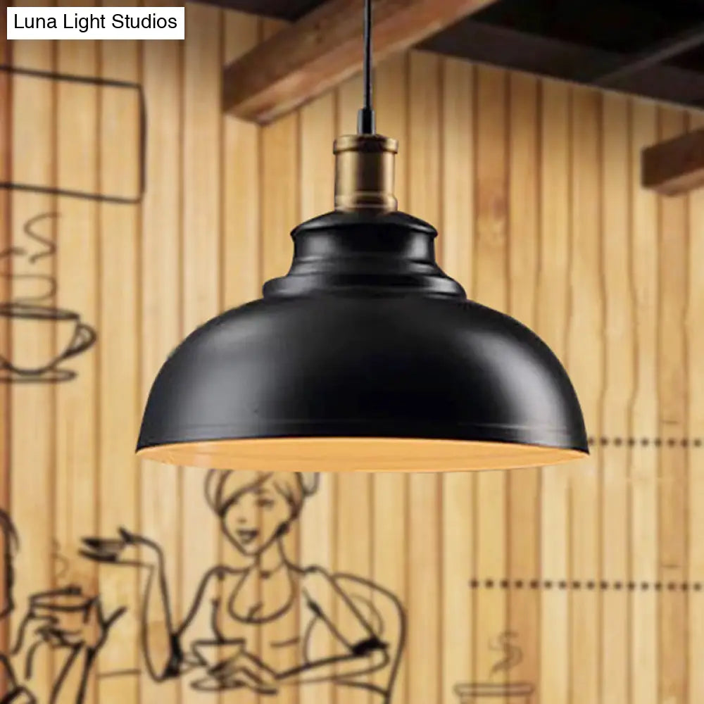 Industrial Dome Pendant Light For Restaurants Iron Shade Single Ceiling Mount