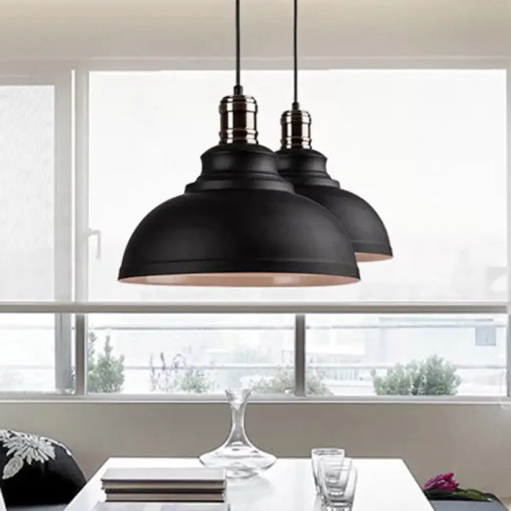 Industrial Dome Pendant Light For Restaurants Iron Shade Single Ceiling Mount Black Outer & White