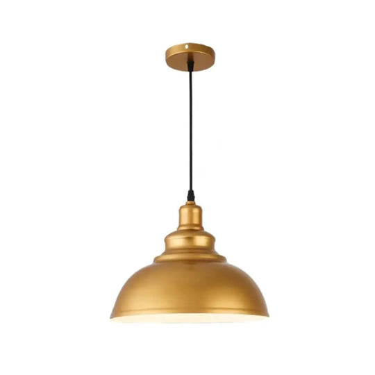 Industrial Dome Pendant Light For Restaurants Iron Shade Single Ceiling Mount Gold / 12’