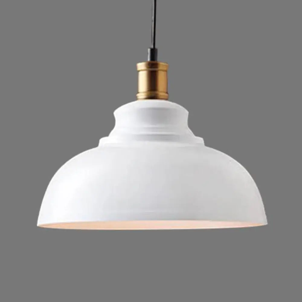 Industrial Dome Pendant Light For Restaurants Iron Shade Single Ceiling Mount White / 12’