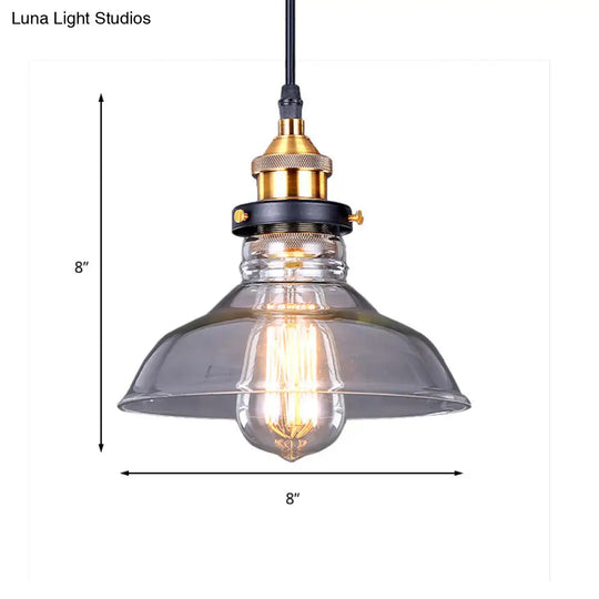 Industrial Dome Pendant Light - Single-Bulb Brass With Brown/Clear Glass 8/10/11 Wide