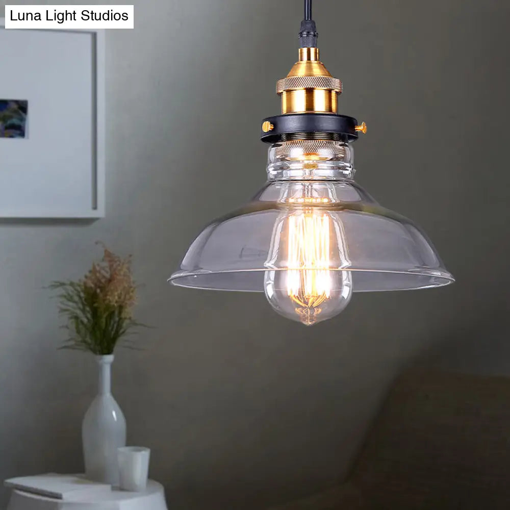 Industrial Dome Pendant Light - Single-Bulb Brass With Brown/Clear Glass 8/10/11 Wide Clear / 8