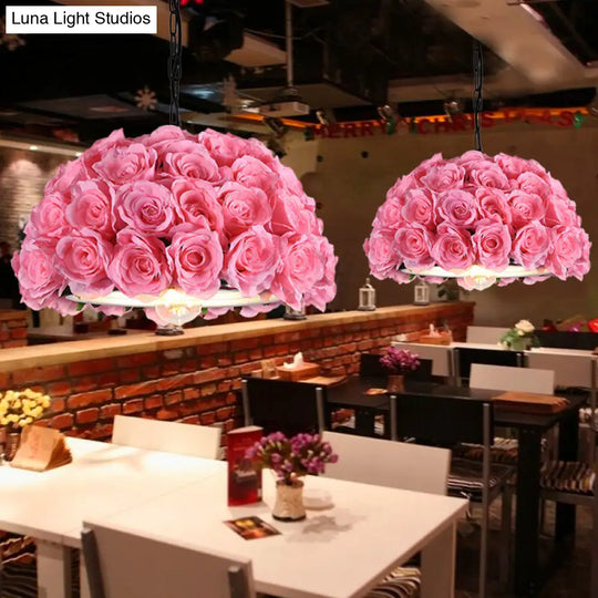 Pink Metal Led Pendant Light For Restaurant With Down Lighting And Industrial Dome Design