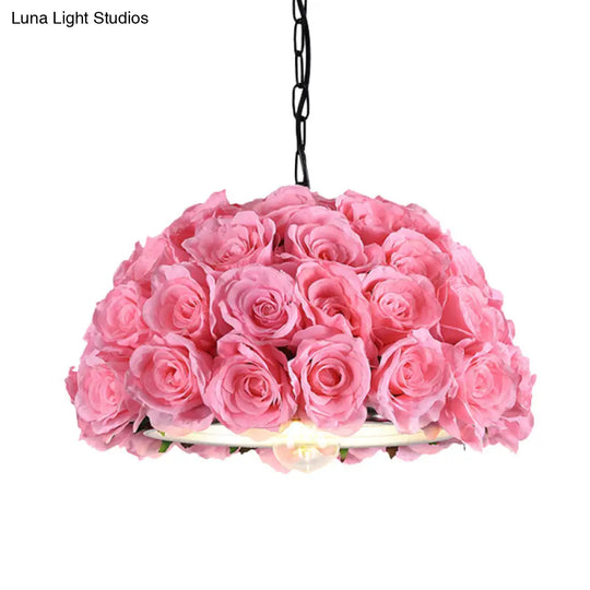 Pink Metal Led Pendant Light For Restaurant With Down Lighting And Industrial Dome Design