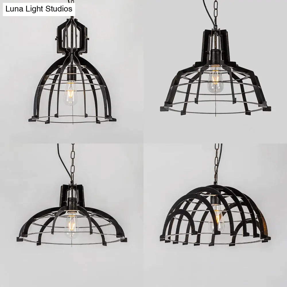 Industrial Dome/Saucer Metal Hanging Lamp With Adjustable Chain - 1 Head Black Indoor Pendant