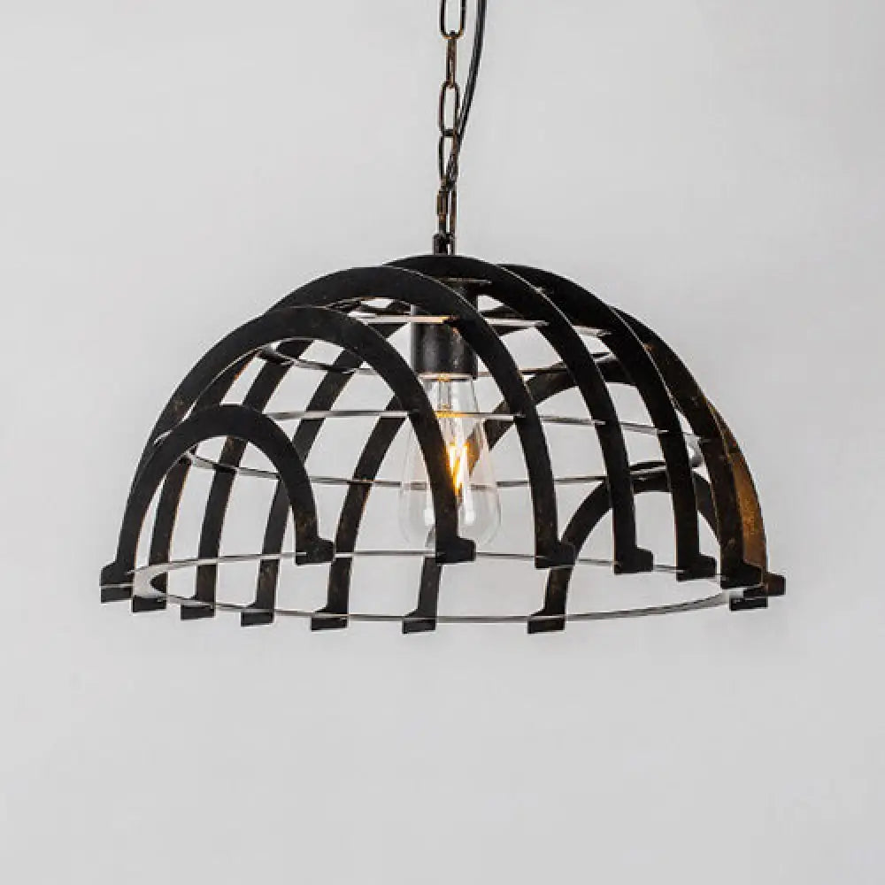 Industrial Dome/Saucer Metal Hanging Lamp With Adjustable Chain - 1 Head Black Indoor Pendant
