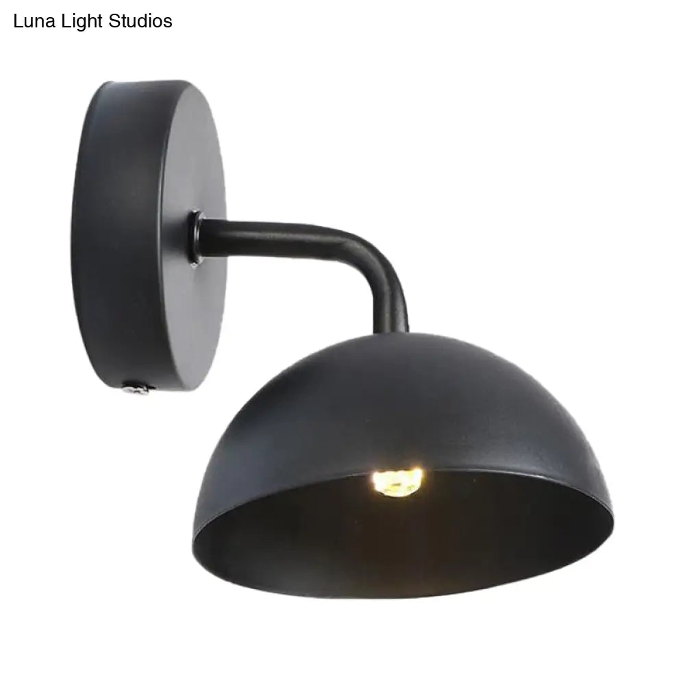 Industrial Dome Shade Metal Wall Sconce - 1 Light Downlight With Curved Arm Black/Brass Finish For