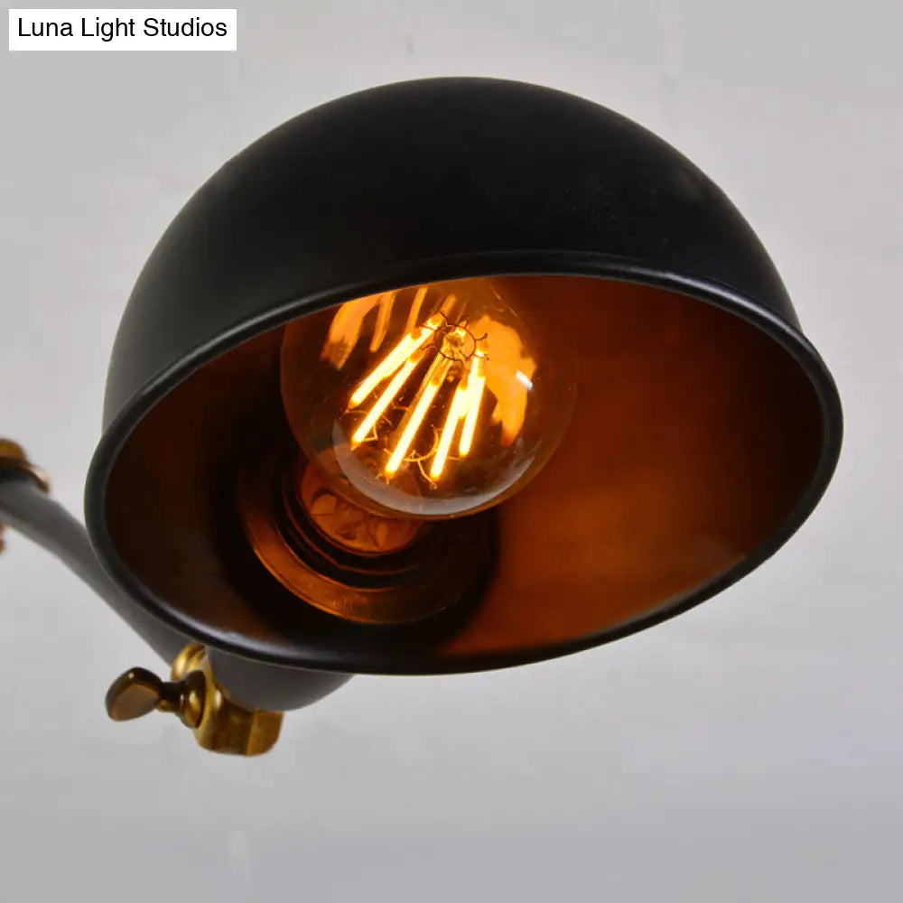 Industrial Dome Wall Sconce With Adjustable Arm For Bedroom Reading - Black Metal