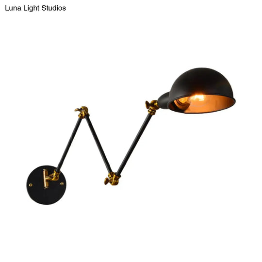 Industrial Dome Wall Sconce With Adjustable Arm For Bedroom Reading - Black Metal