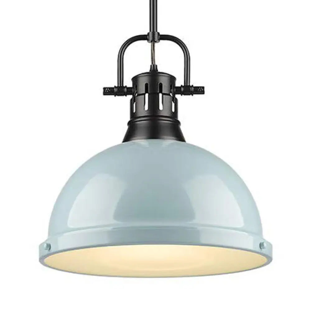 Industrial Domed Metal Pendant Light - Black/Blue Finish Blue