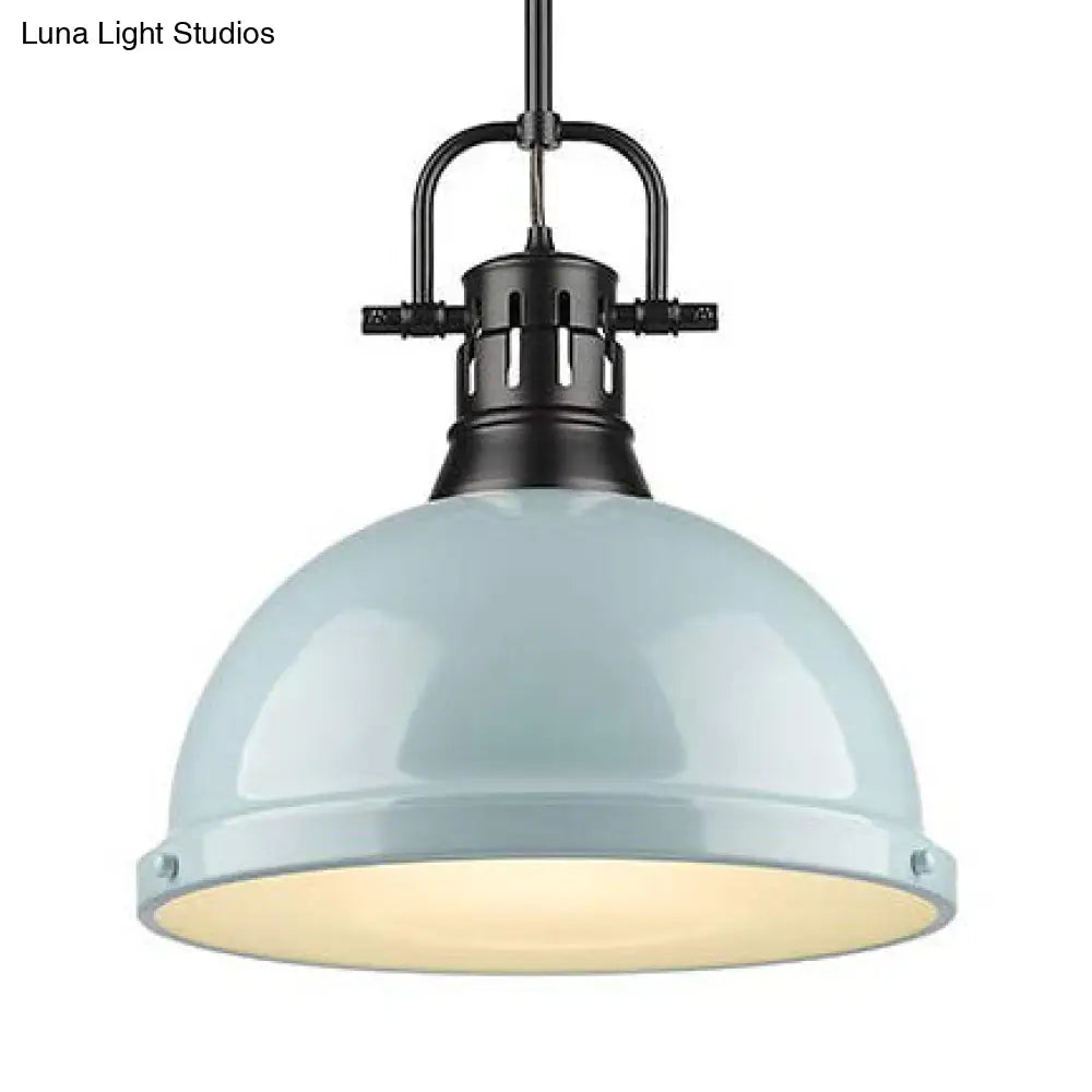 Industrial Domed Metal Pendant Light In Black/Blue Finish - Perfect For Living Room Blue