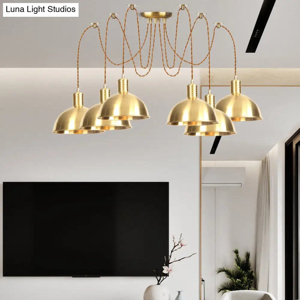 Gold Swag Pendant Lamp With Domed Metallic Design - Industrial Multi-Light Fixture For Clothes Shop