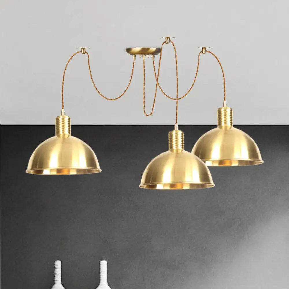 Industrial Domed Metallic Swag Pendant Light Fixture - Gold 2/3/4-Lights For Clothes Shops 3 /