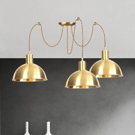 Industrial Domed Metallic Swag Pendant Light Fixture - Gold 2/3/4-Lights For Clothes Shops 3 /