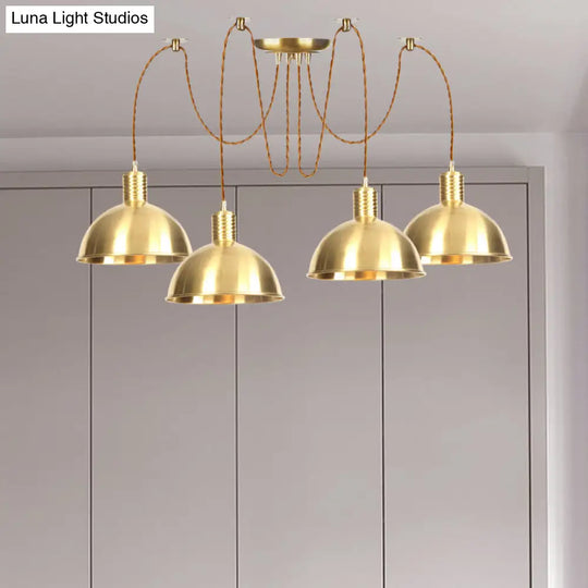 Industrial Domed Metallic Swag Pendant Light Fixture - Gold 2/3/4-Lights For Clothes Shops