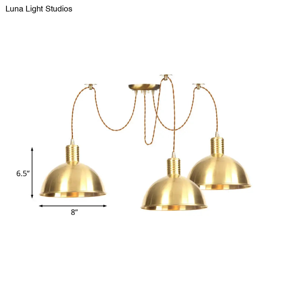 Gold Swag Pendant Lamp With Domed Metallic Design - Industrial Multi-Light Fixture For Clothes Shop