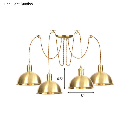 Industrial Domed Metallic Swag Pendant Light Fixture - Gold 2/3/4-Lights For Clothes Shops