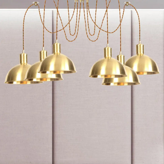Industrial Domed Metallic Swag Pendant Light Fixture - Gold 2/3/4-Lights For Clothes Shops 6 /