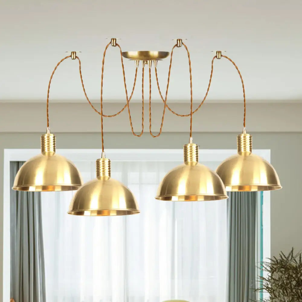 Industrial Domed Metallic Swag Pendant Light Fixture - Gold 2/3/4-Lights For Clothes Shops 4 /