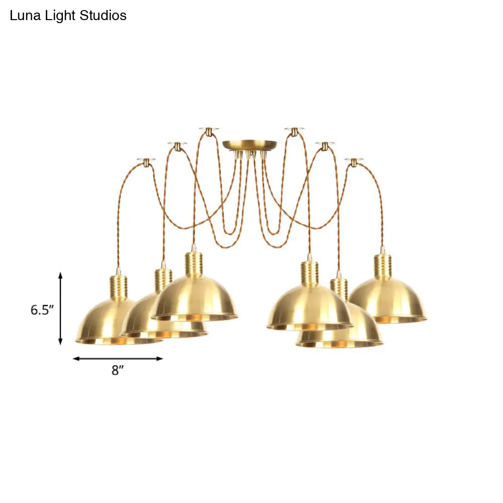 Industrial Domed Metallic Swag Pendant Light Fixture - Gold 2/3/4-Lights For Clothes Shops