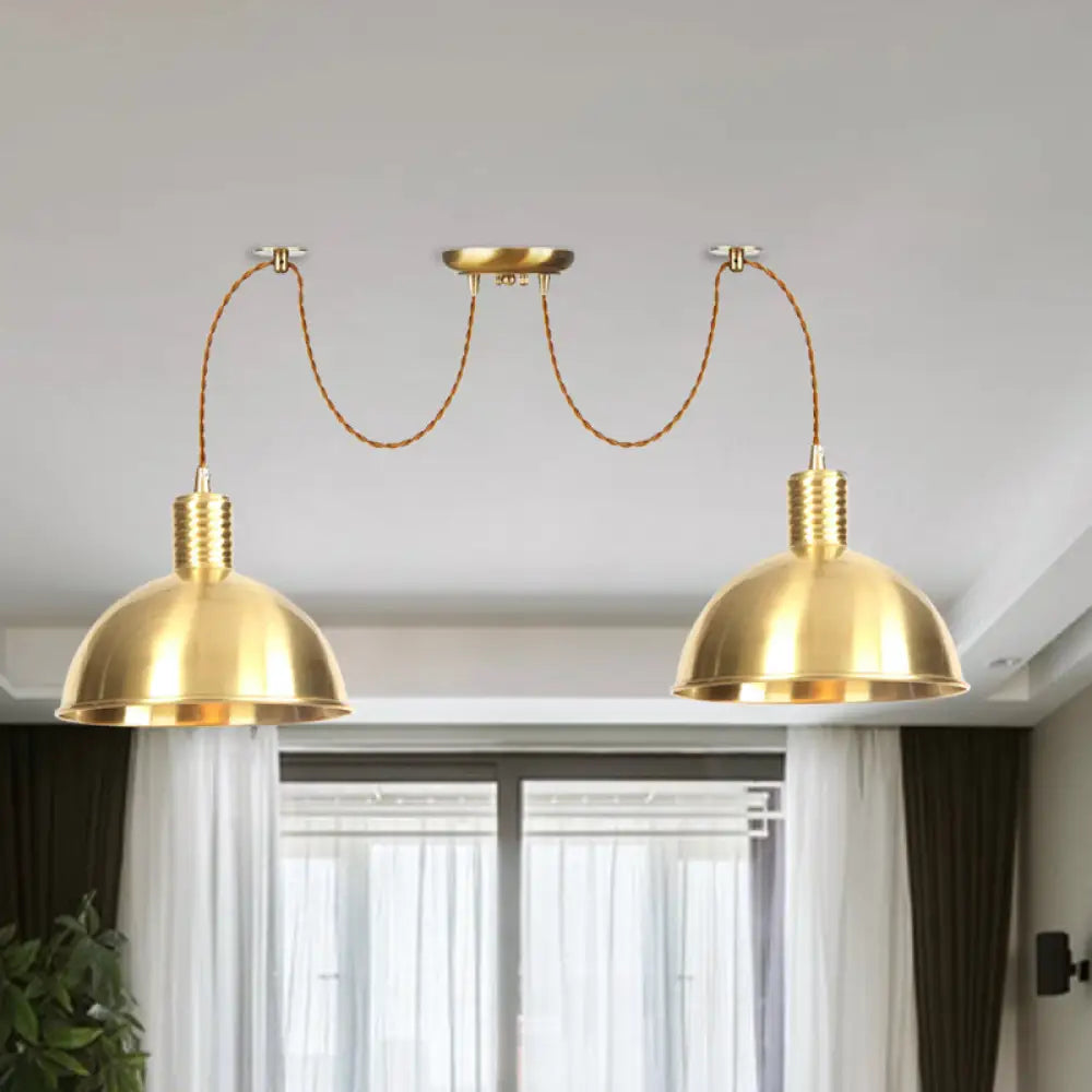 Industrial Domed Metallic Swag Pendant Light Fixture - Gold 2/3/4-Lights For Clothes Shops 2 /