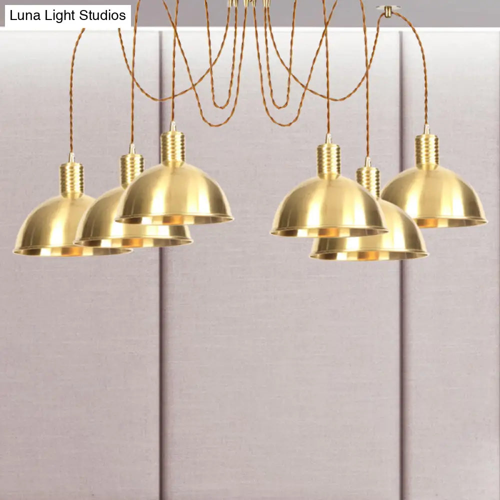 Gold Swag Pendant Lamp With Domed Metallic Design - Industrial Multi-Light Fixture For Clothes Shop