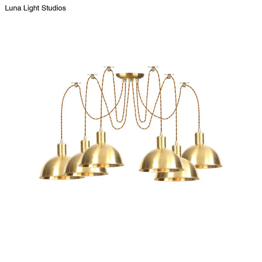 Industrial Domed Metallic Swag Pendant Light Fixture - Gold 2/3/4-Lights For Clothes Shops