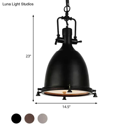 Industrial Domed Pendant Lamp - 1 Light Metal Ceiling Fixture In Black/Silver/Rust With Hanging