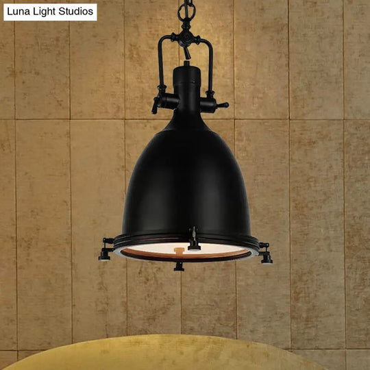 Industrial Domed Pendant Lamp - 1 Light Metal Ceiling Fixture In Black/Silver/Rust With Hanging