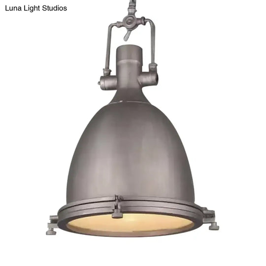 Industrial Domed Pendant Lamp - 1 Light Metal Ceiling Fixture In Black/Silver/Rust With Hanging