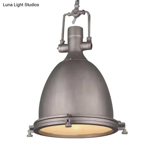 Industrial Domed Pendant Lamp - 1-Light Metal Ceiling Light Fixture For Bars Black/Silver/Rust With