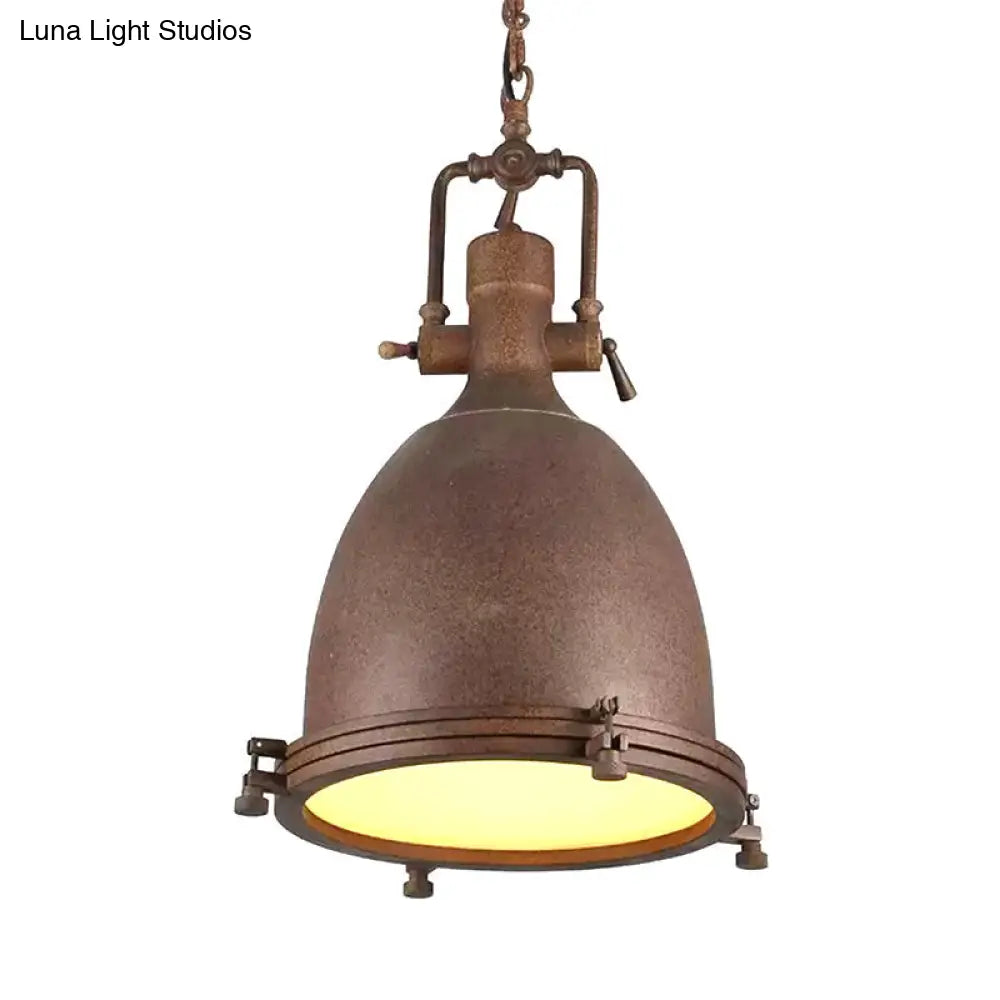 Industrial Domed Pendant Lamp - 1 Light Metal Ceiling Fixture In Black/Silver/Rust With Hanging