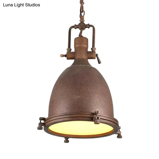 Industrial Domed Pendant Lamp - 1 Light Metal Ceiling Fixture In Black/Silver/Rust With Hanging