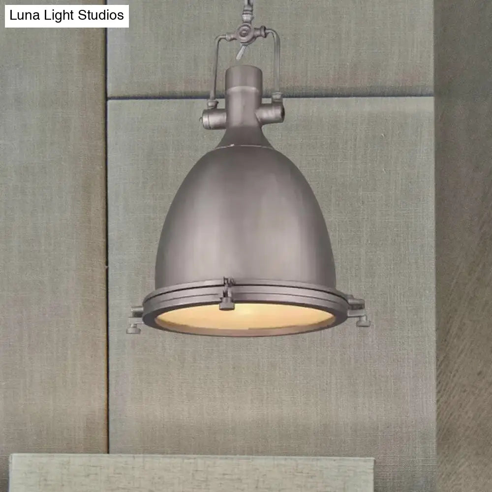 Industrial Domed Pendant Lamp - 1 Light Metal Ceiling Fixture In Black/Silver/Rust With Hanging