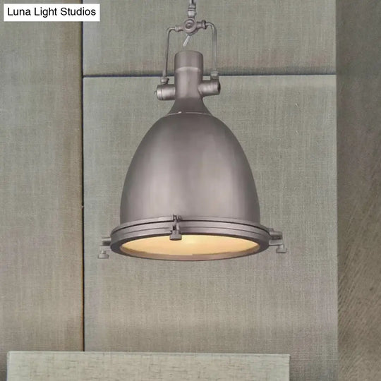 Industrial Domed Pendant Lamp - 1 Light Metal Ceiling Fixture In Black/Silver/Rust With Hanging