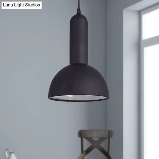 Industrial Style Domed Pendant Lamp In Black - Metallic Suspension Light For Living Room