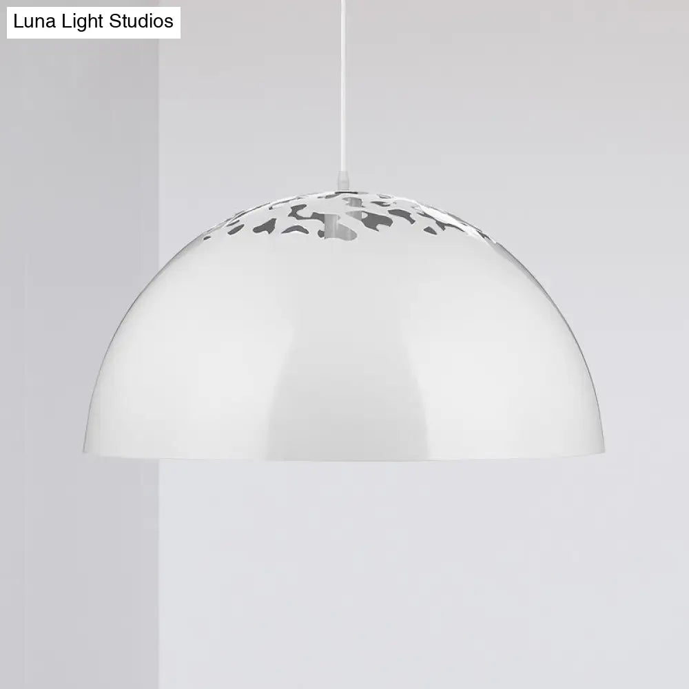 Industrial Domed Pendant Lighting - Metal Suspension Light With Hollow Out Design 1 Black/White