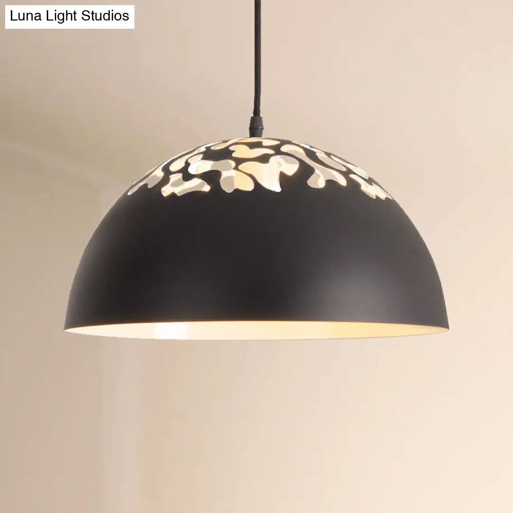 Industrial Domed Pendant Lighting - Metal Suspension Light With Hollow Out Design 1 Black/White