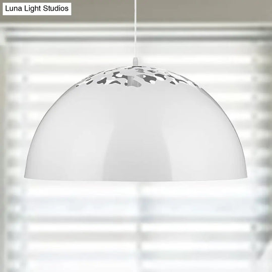 Industrial Domed Pendant Lighting - Metal Suspension Light With Hollow Out Design 1 Black/White