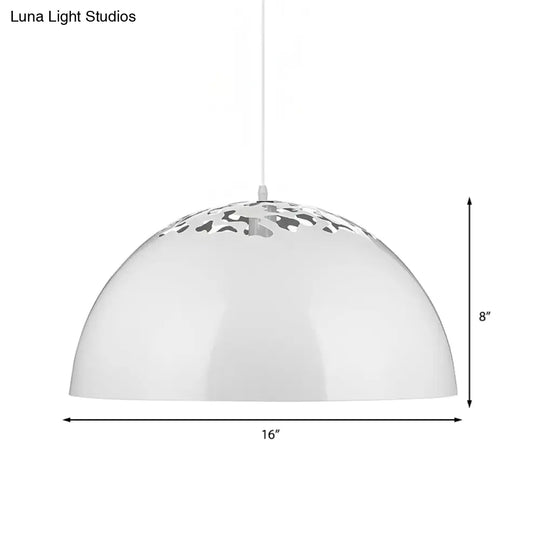 Industrial Domed Pendant Lighting - Metal Suspension Light With Hollow Out Design 1 Black/White