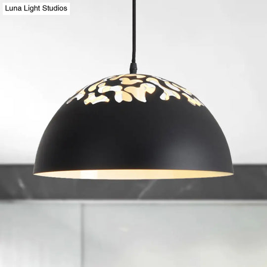 Industrial Domed Pendant Lighting 1-Light Metal Suspension Light 12’/16’ Dia Hollow Out Design