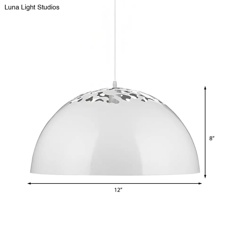 Industrial Domed Pendant Lighting - Metal Suspension Light With Hollow Out Design 1 Black/White