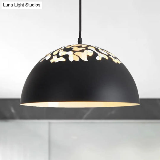 Industrial Domed Pendant Lighting - Metal Suspension Light With Hollow Out Design 1 Black/White