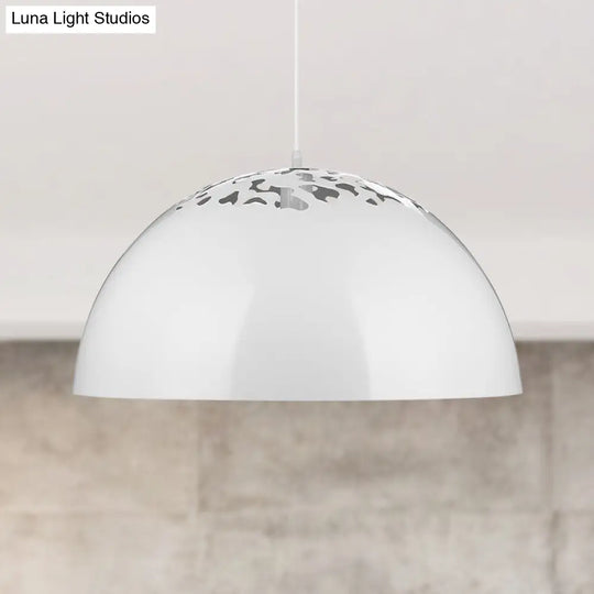 Industrial Domed Pendant Lighting - Metal Suspension Light With Hollow Out Design 1 Black/White