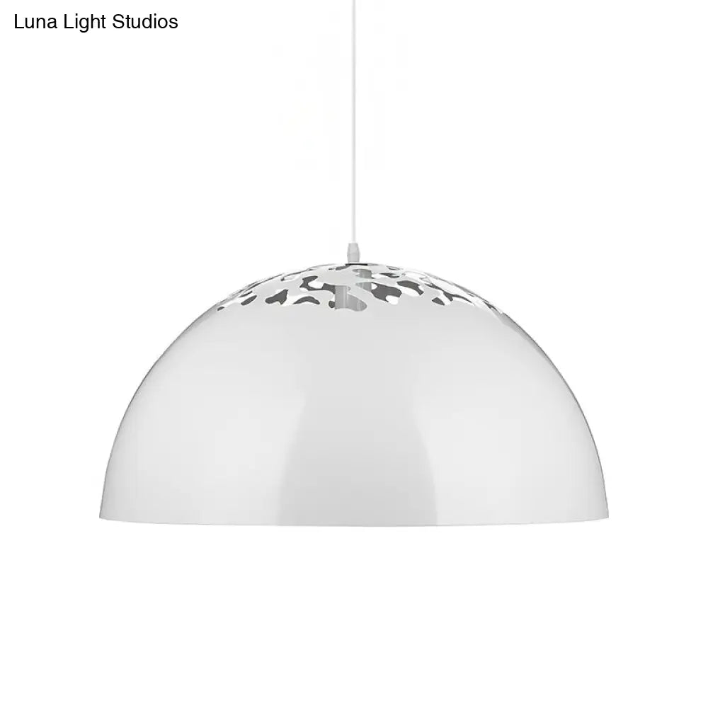 Industrial Domed Pendant Lighting - Metal Suspension Light With Hollow Out Design 1 Black/White