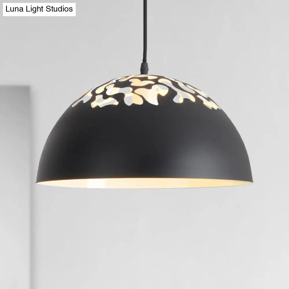 Industrial Domed Pendant Lighting - Metal Suspension Light With Hollow Out Design 1 Black/White